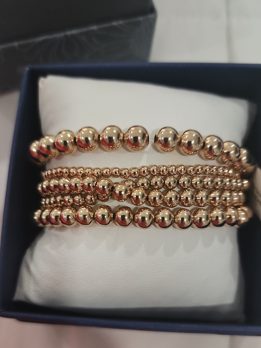 Gold-Tone Beaded Stretch Bracelet Set Of 5 - Elegant Stackable Women Jewelry